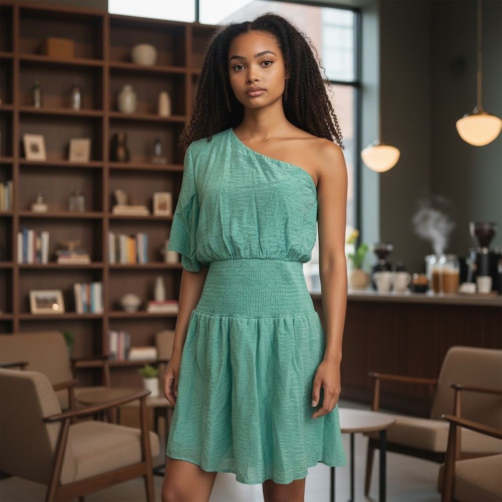 Entro Teal One-Shoulder Dress